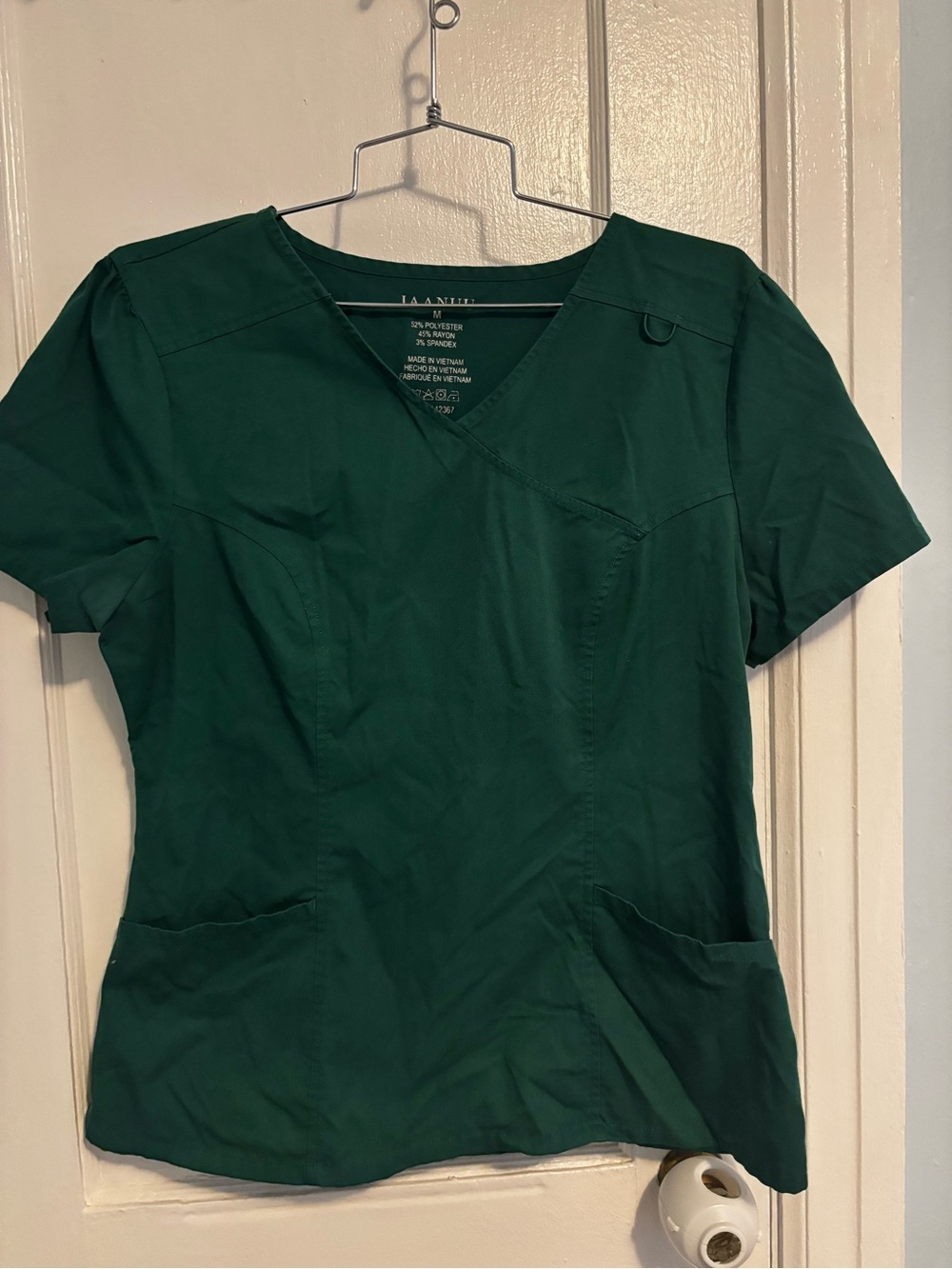 Jaanuu Women's Dark Green V-Neck Scrub Top with Straight Leg Pant